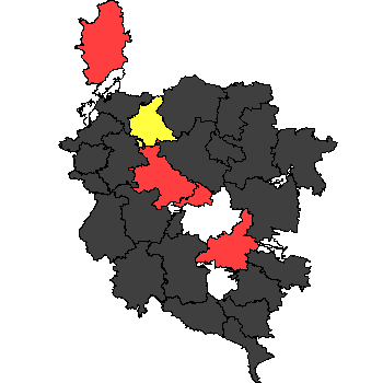 Landkreiskarte mit den Ergebnissen aus den Gemeinden