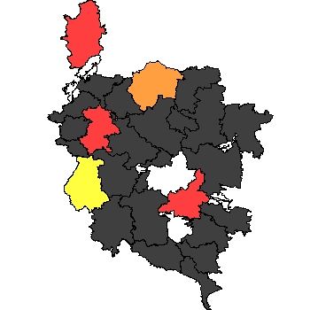 Landkreiskarte mit den Ergebnissen aus den Gemeinden